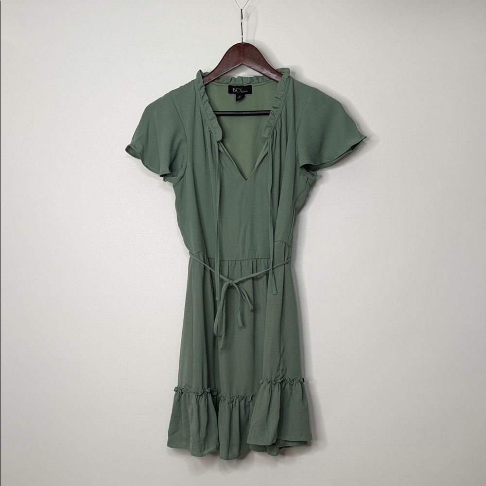 BCX Sage Green Mini Dress with Ruffle Hem Size Small
